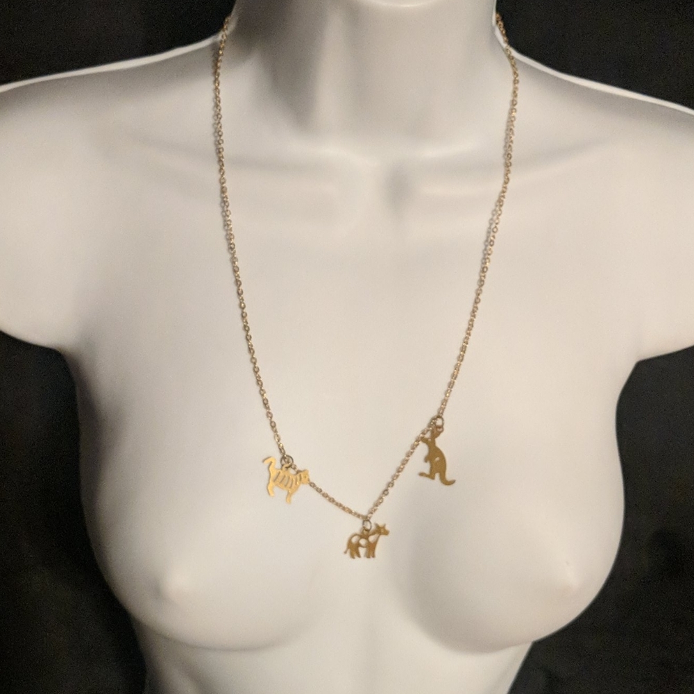 Vintage Tiger, Kangaroo & Cow Charm necklace